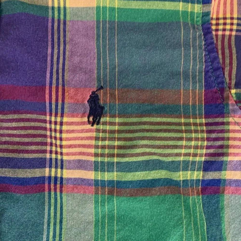 Ralph Lauren Long Sleeve Button Down Vibrant Colorful Plaid Shirt 3T 100% Cotton